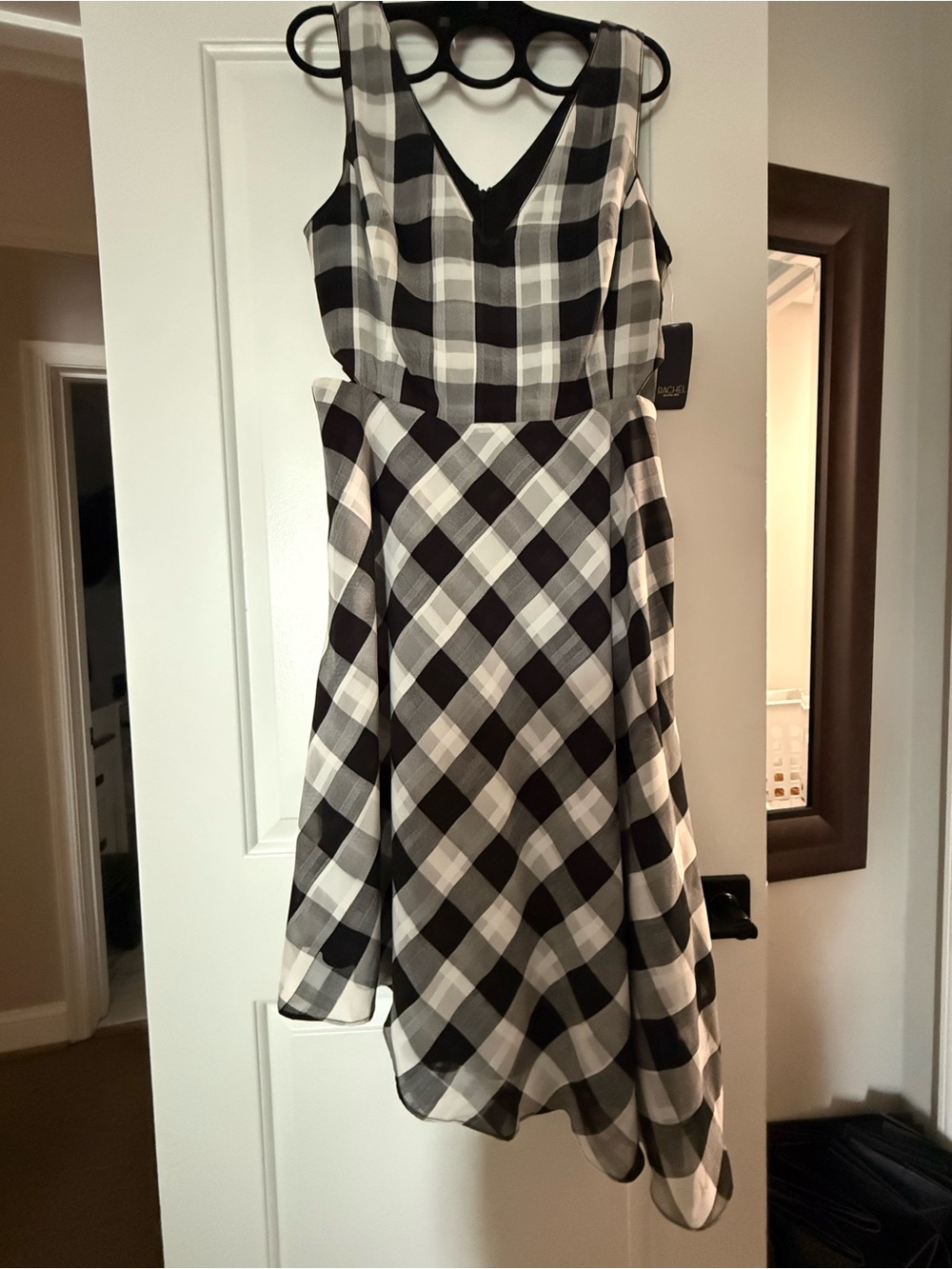 RACHEL Rachel Roy Black and White Plaid V-Neck Midi Dress